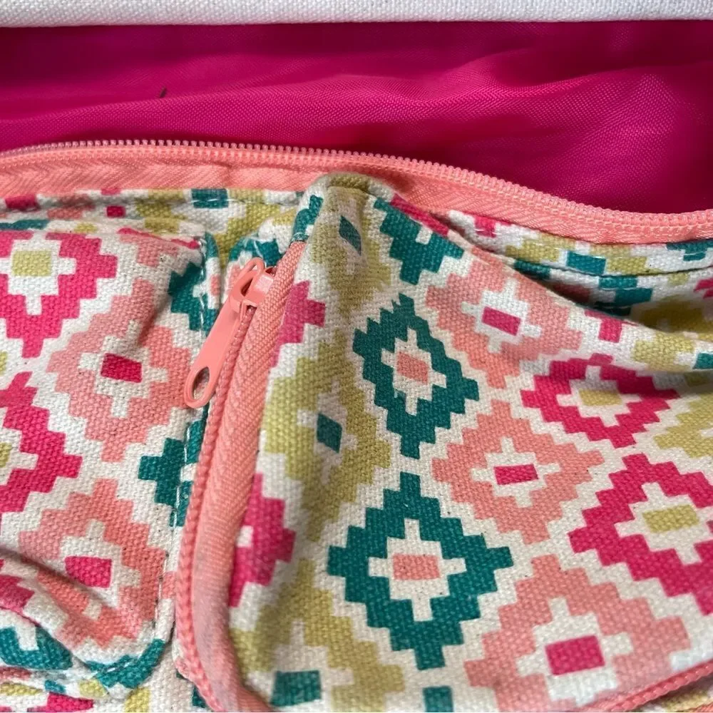 Kanu Rope sling back canvas multi color Green ,pink & Orange Aztec prints .